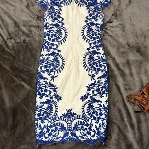 Tadashi Shoji White and Blue Lace Dress